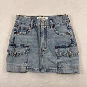 Denim Forum The 90s Mid-Rise Cargo Mini Skirt Light Wash Blue Cotton Size 23